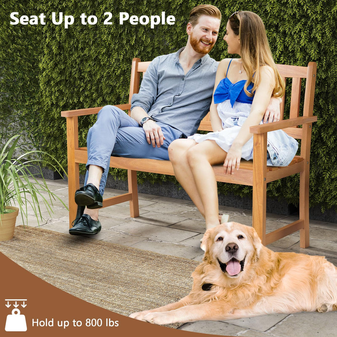 Giantex 2-Person Outdoor Bench Acacia Wood Patio Bench w/Ergonomic Backrest