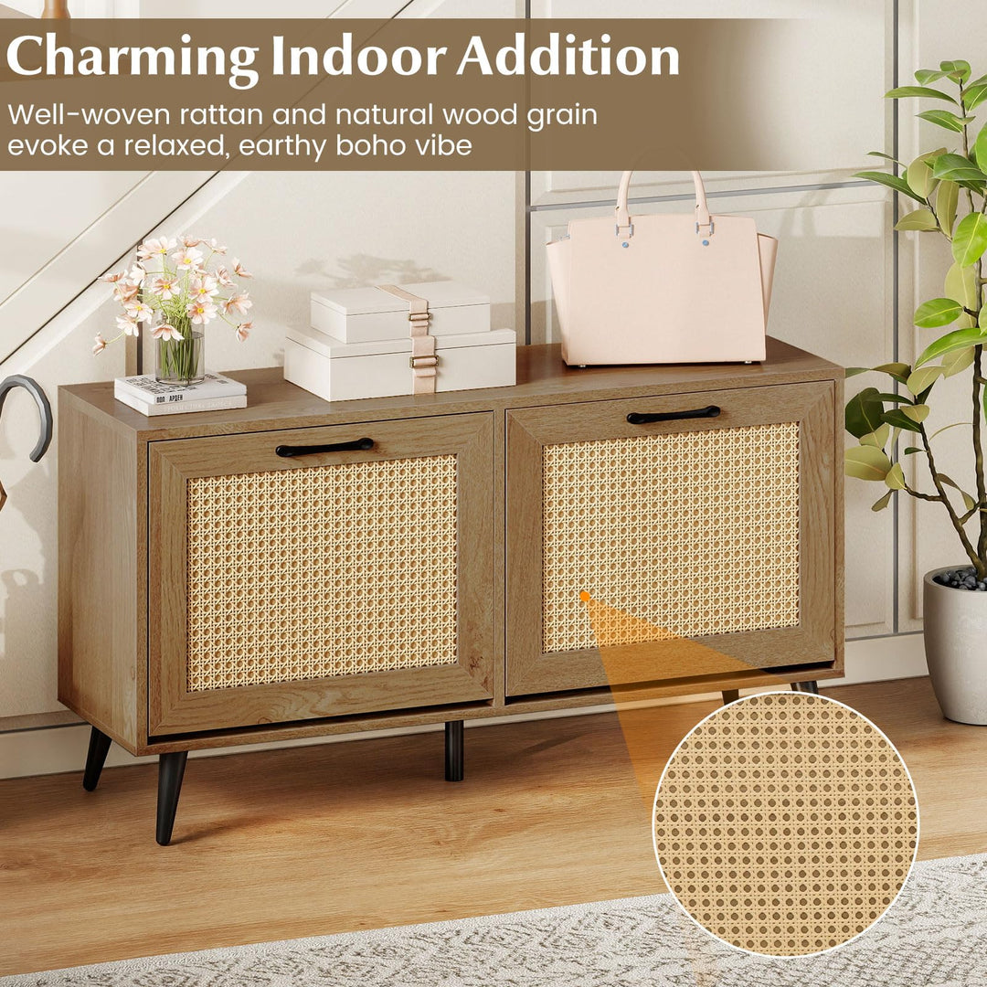Giantex Rattan Shoe Cabinet with 2 Flip Drawers