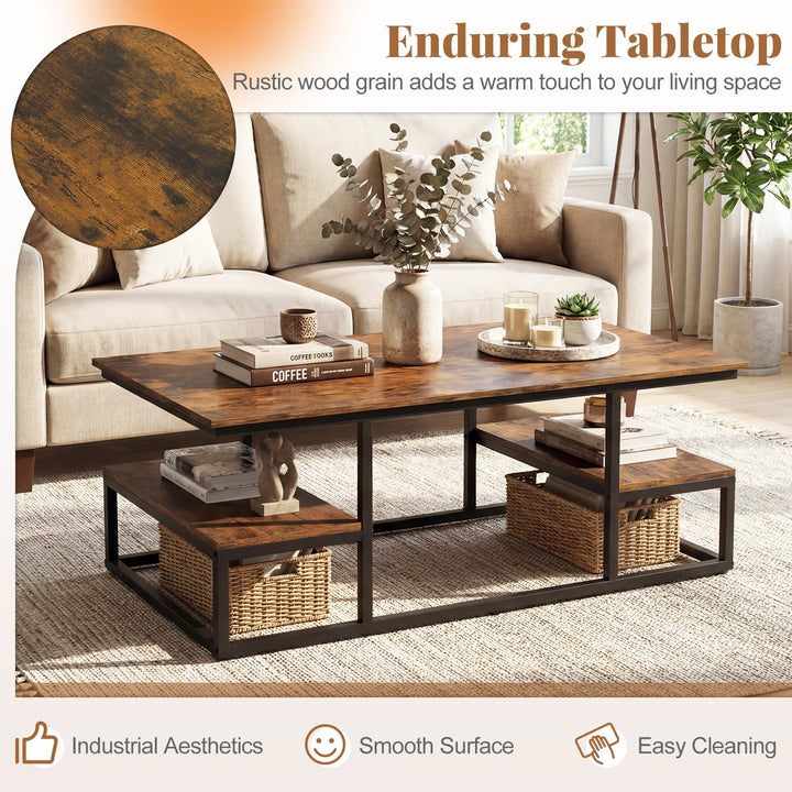 Giantex 43" Rectangular Modern Coffee Table with Storage &amp; Open Shelves