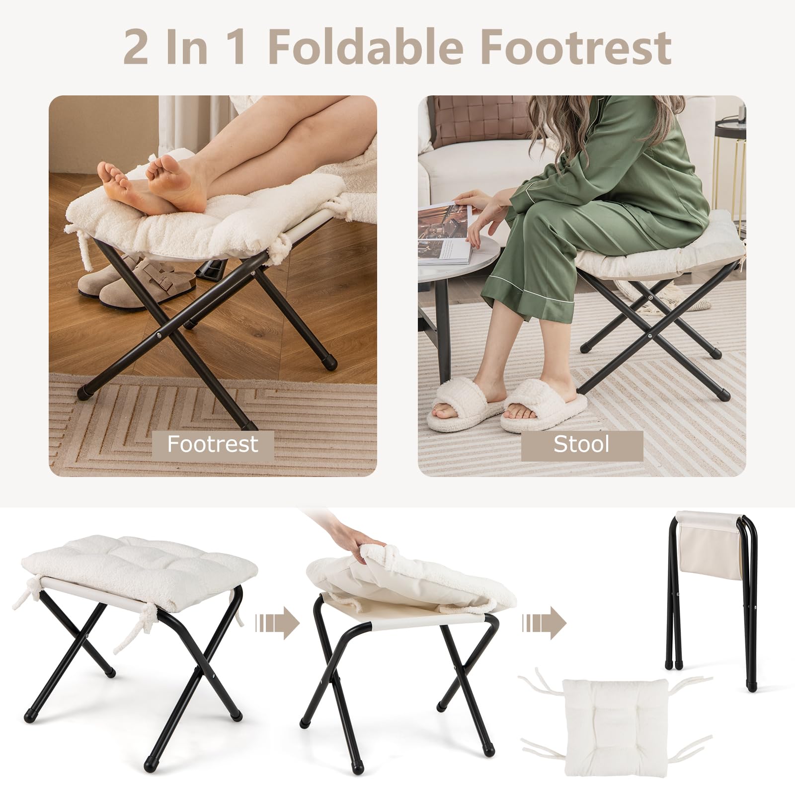 Giantex Set of 1/2 Lazy Chair with Folding Ottoman, Modern Sherpa Accent Chair w/Armrests & Pocket