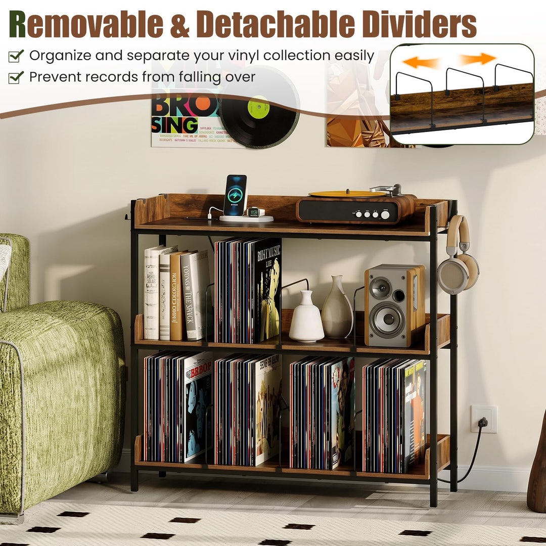 Giantex 41 Inch Record Player Stand with 6 Metal Dividers