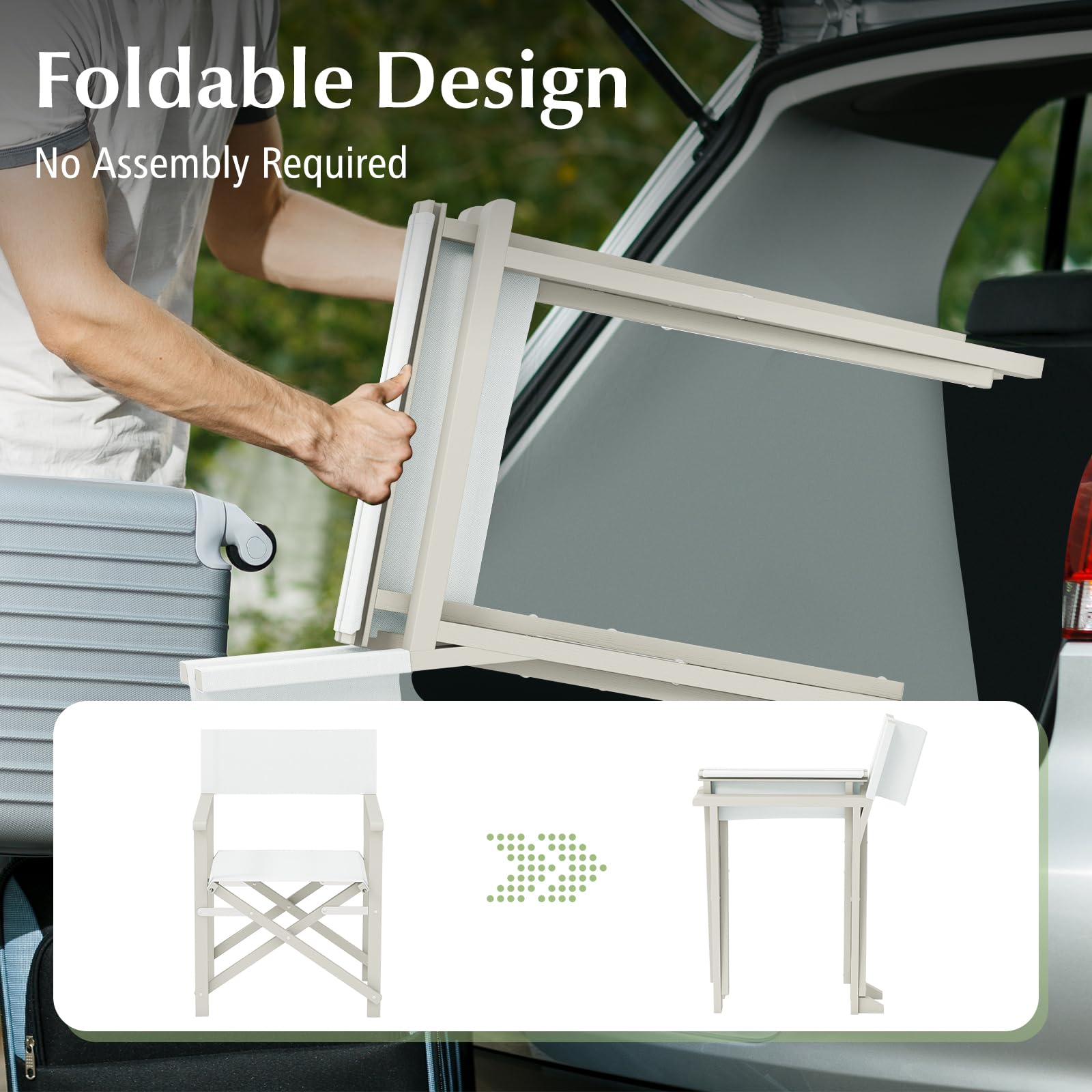 Giantex Set  Folding Director Chairs, Lightweight Patio Camping Chair with Acacia Wood Frame & Oxford Fabric Seat
