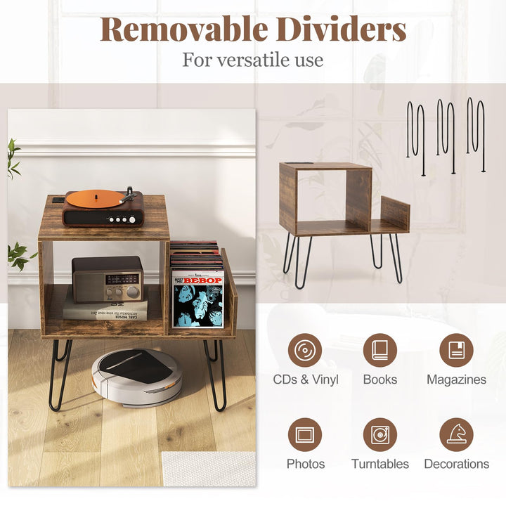 Giantex Record Player Stand with Charging Station, Turntable Stand with Vinyl Divider & Display Shelf