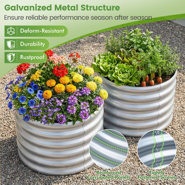 Giantex Galvanized 2 x 2 x 1.5 FT Round Outdoor Planter Box with Open-Ended Base (1/2)