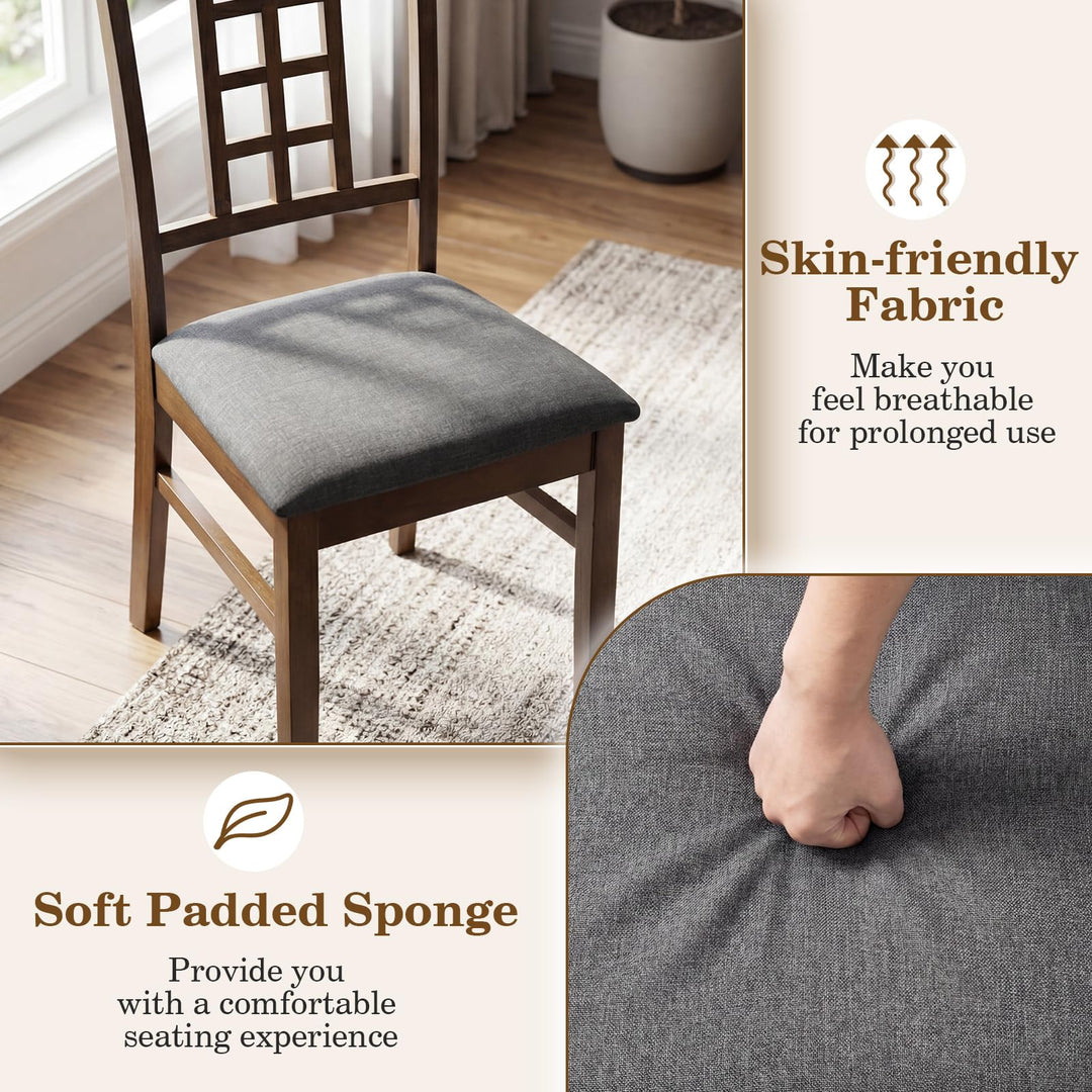 Giantex Farmhouse Kitchen Chairs with Upholstered Cushioned Seat and Lattice Back