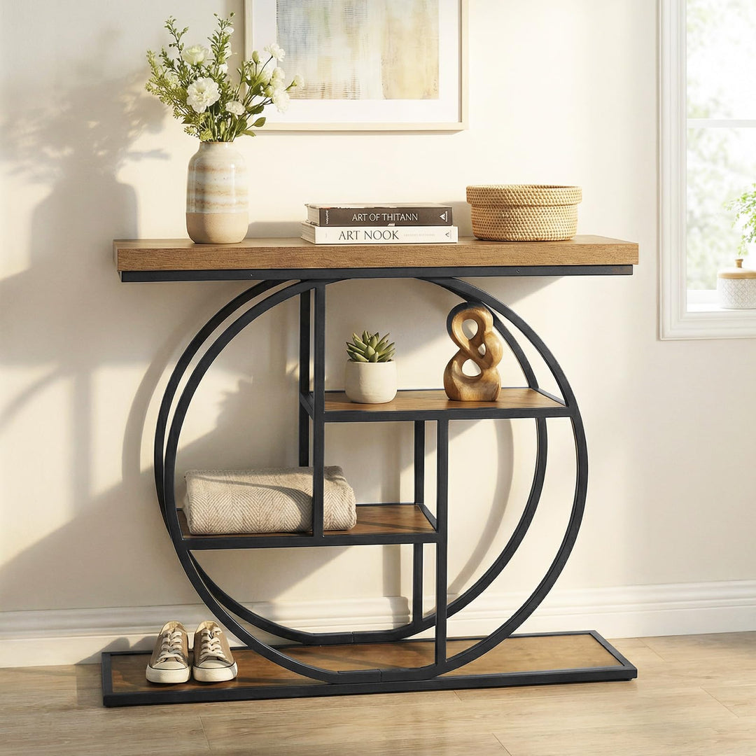 Giantex 41" Industrial Console Table | 4-Tier Narrow Entryway Table with Storage Shelves