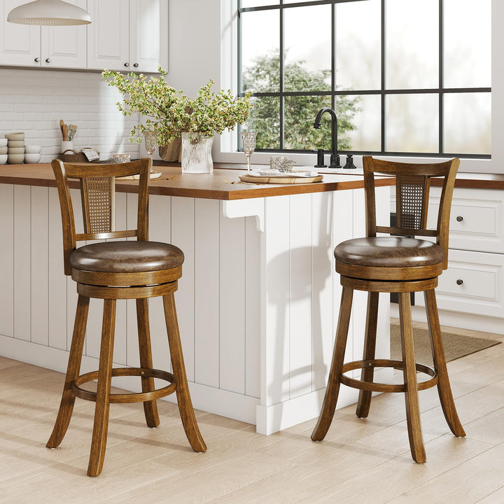 Giantex 30" Upholstered Leathaire Farmhouse Barstools for Kitchen Island Dining Room Pub