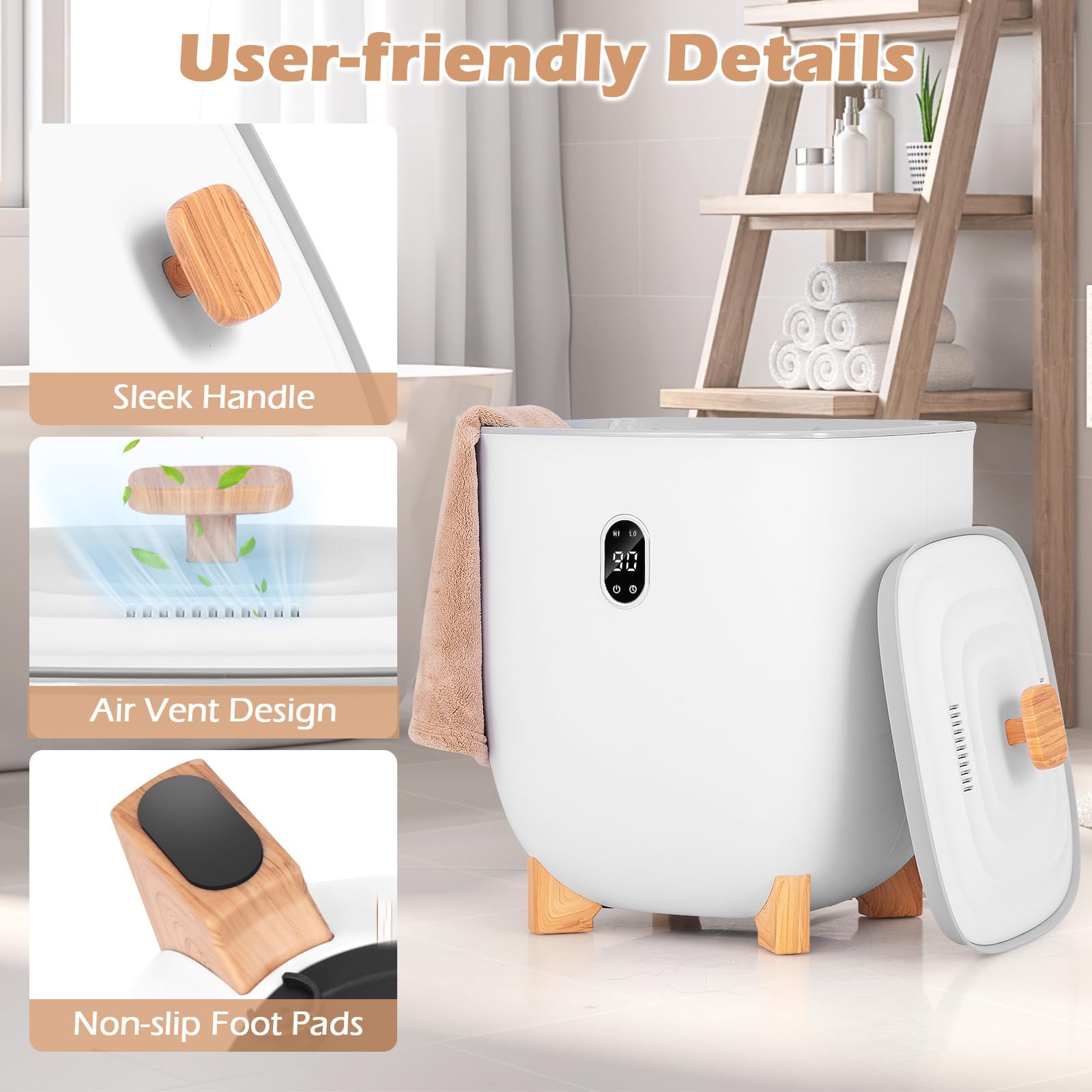 Giantex 25L Towel Warmer Bucket - Electric Towel Heater for Bathroom, 2 Temperature Settings, 20-60 Timer