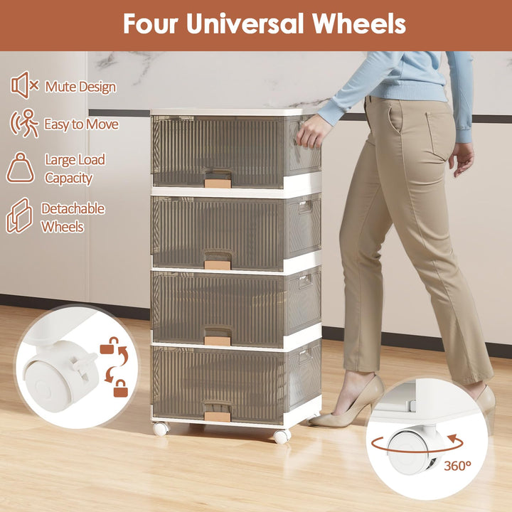 Giantex 4 Tier Stackable Storage Bins with Lids 18 GalFoldable Shoe Storage Box