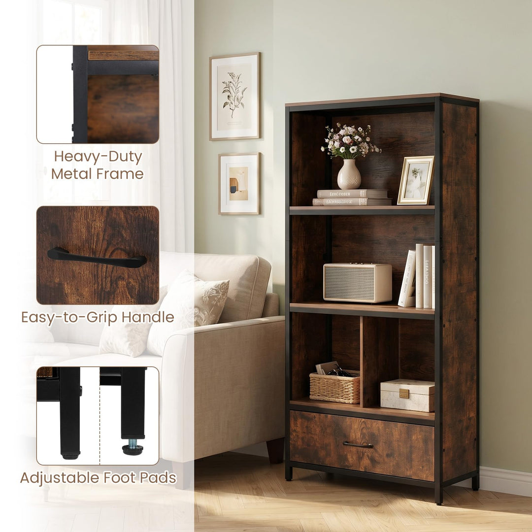 Giantex 56" Tall 5-Tier Bookcase with Drawer