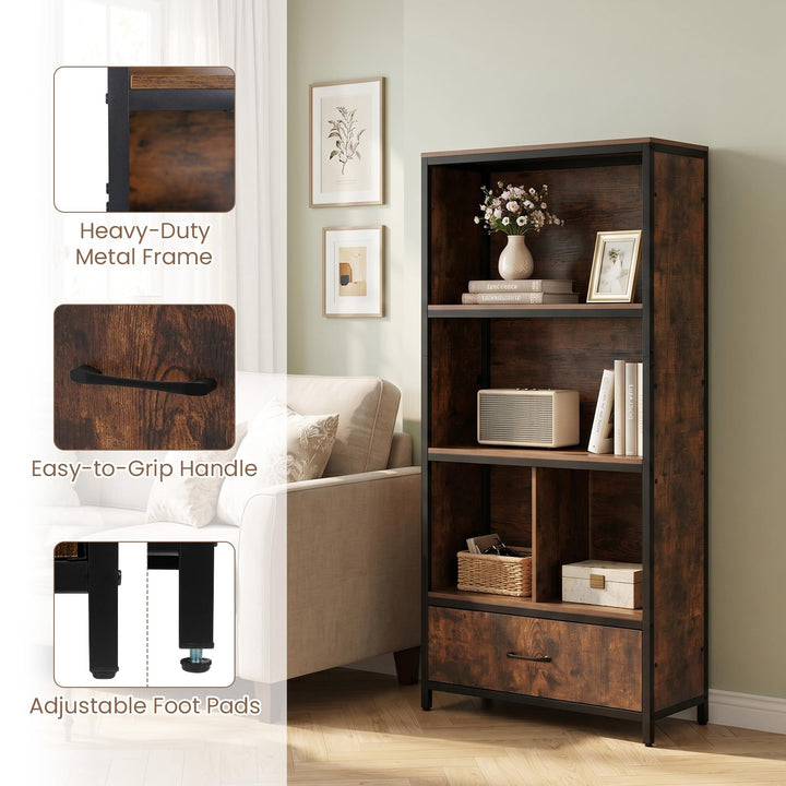 Giantex 56" Tall 5-Tier Bookcase with Drawer