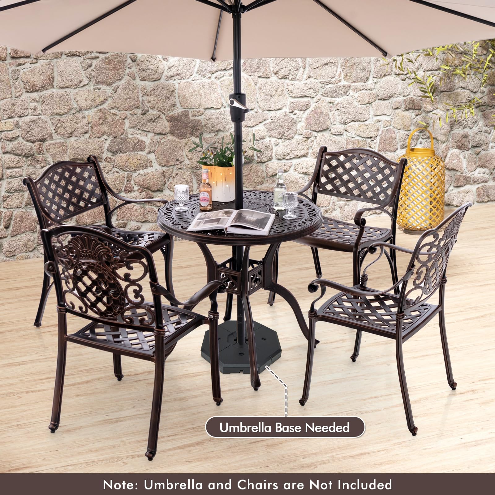 Giantex 31.5" Patio Bistro Table, Cast Aluminum Table Side Table with 2" Umbrella Hole & Adjustable Footpads