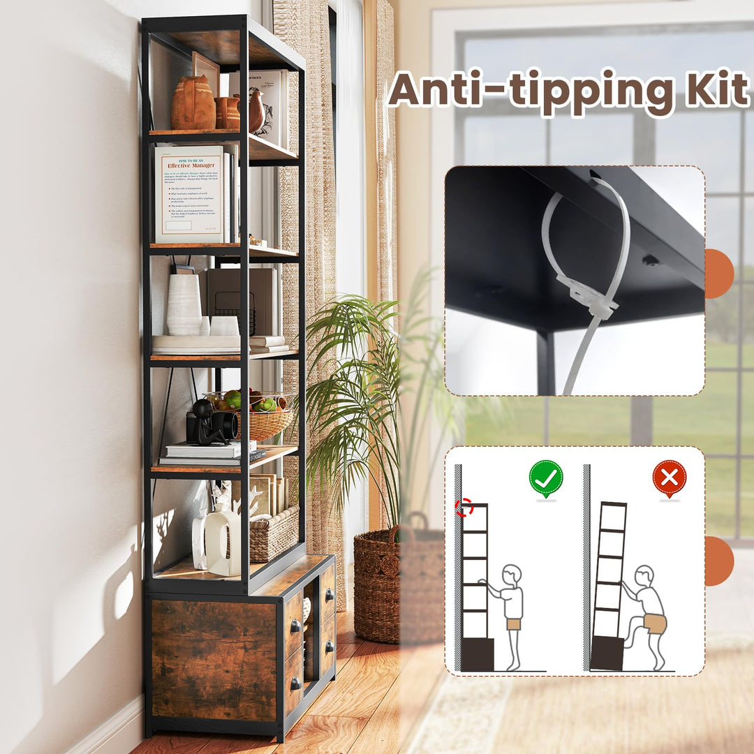 Giantex 8-Tier Bookshelf with Storage, 79" Freestanding Bookcase with 4 Fabric Drawers & Adjustable Shelf