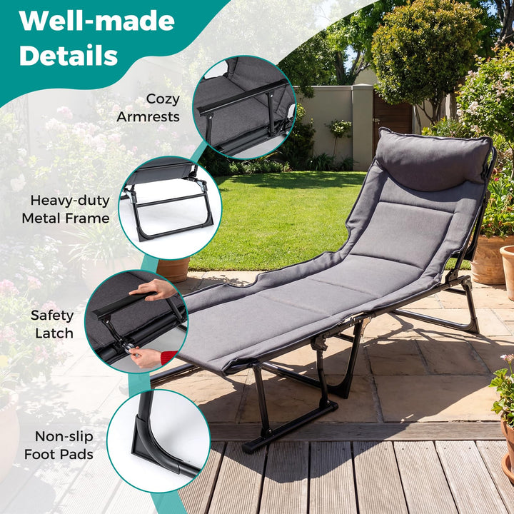 Giantex Folding Patio Lounge Chair with 6 Backrest Positions