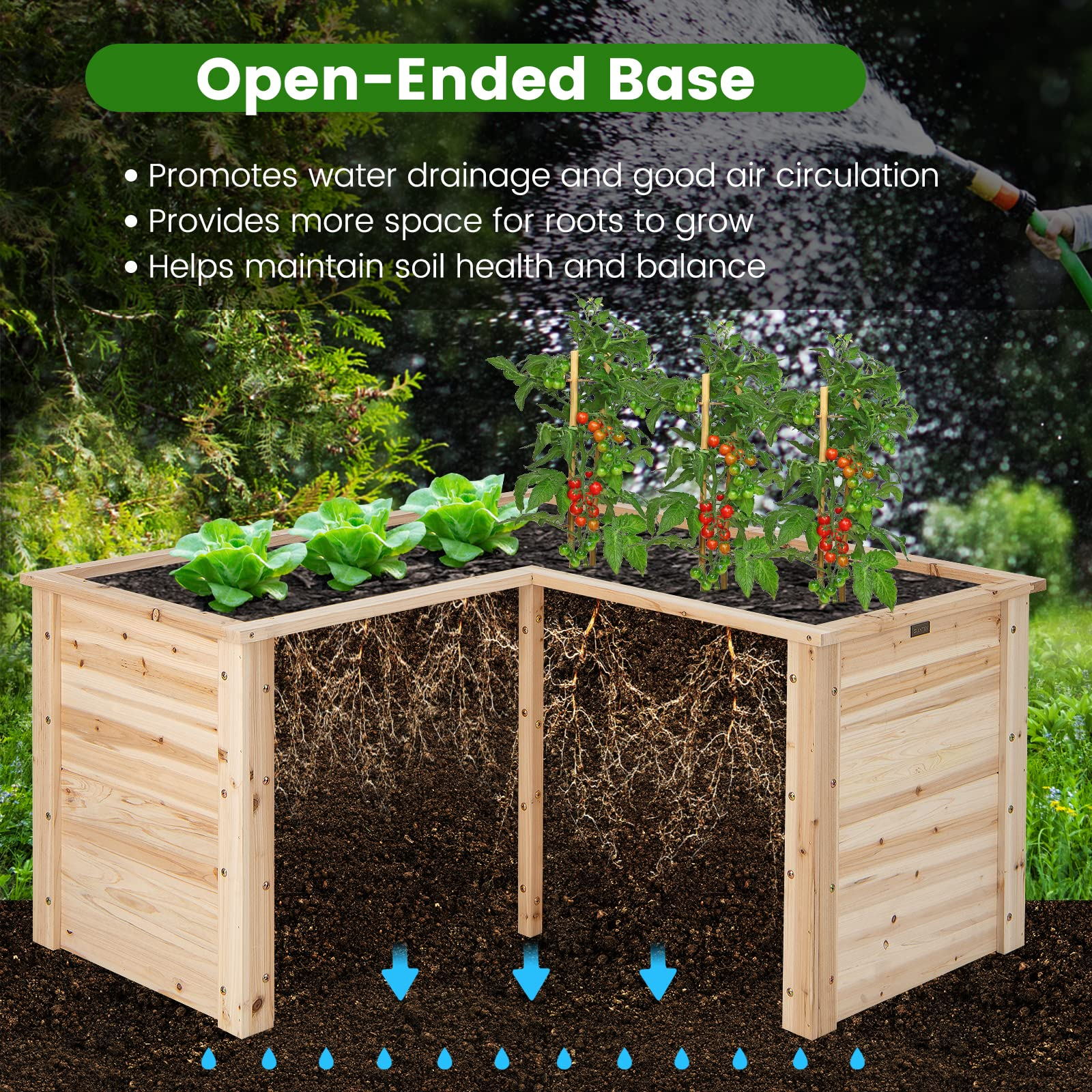 Giantex Raised Garden Bed, 47.5" x 47.5" x 24.5" Wooden Planter Box, Outdoor L-Shaped Deep Garden Bed for Sapling Flower Herb Vegetable Fruit