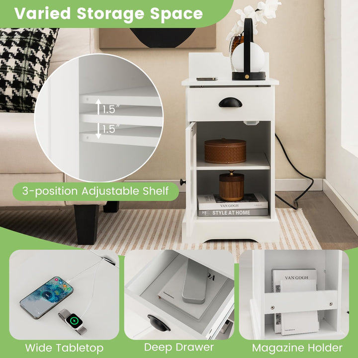 Giantex End Table with Charging Station Set of 2, Flip Top Side Table with USB Ports and Outlets, White