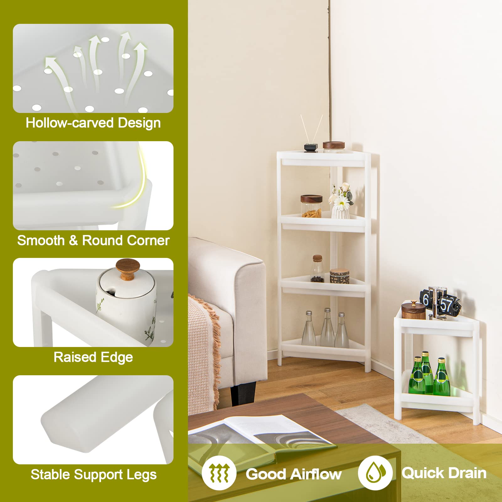 Giantex 2 Pack Corner Shelf Stand, 3-Tier Detachable Floor Corner Shower Shelf, Bathroom Corner Stand