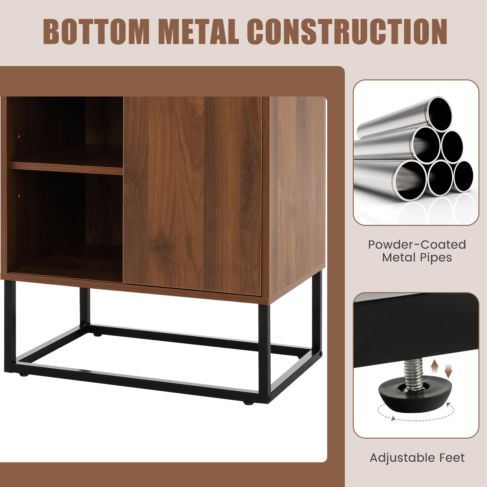 Giantex Wine Bar Cabinet, Small Sideboard Buffet Cabinet with Tempered Glass Top, Adjustable Feet & Shelf, Sliding Door