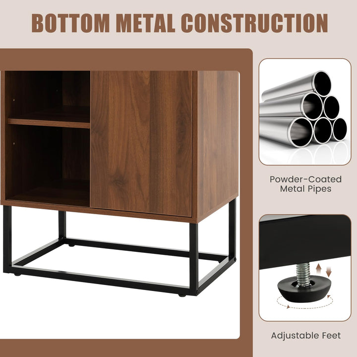 Giantex Wine Bar Cabinet, Small Sideboard Buffet Cabinet with Tempered Glass Top, Adjustable Feet & Shelf, Sliding Door