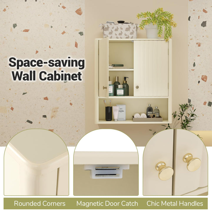 Giantex Fluted Bathroom Wall Cabinet with Open Shelf