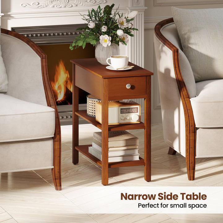 Ginatex Narrow Side Table Small End Tables with Drawer & Open Storage Shelves