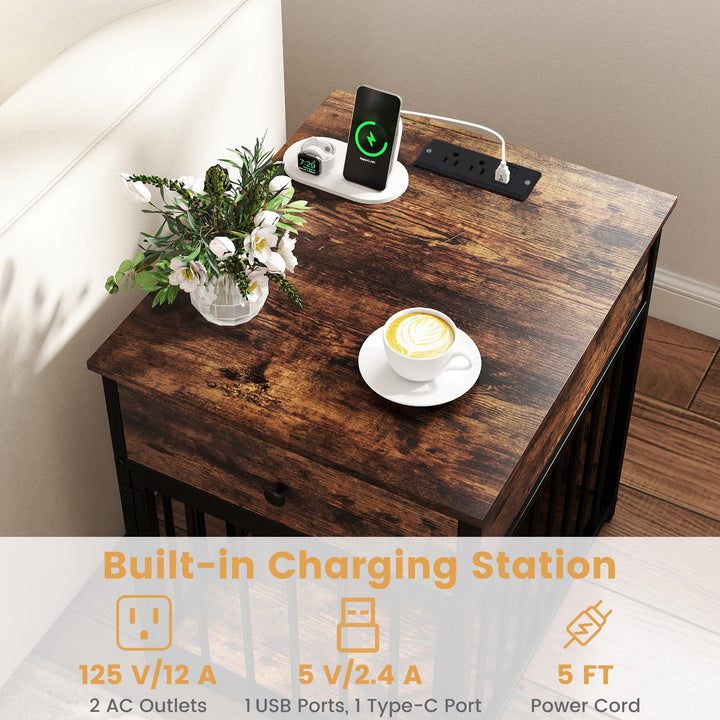 Giantex Dog Crate End Table with Charging Station