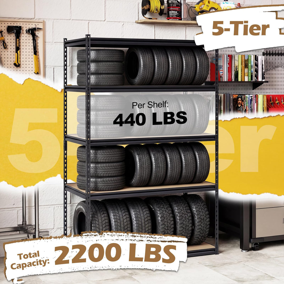 Giantex 5-Tier Metal Storage Shelves Heavy Duty Garage Shelving Units(1/2/3/4,48" W x 24" D x 72" H)