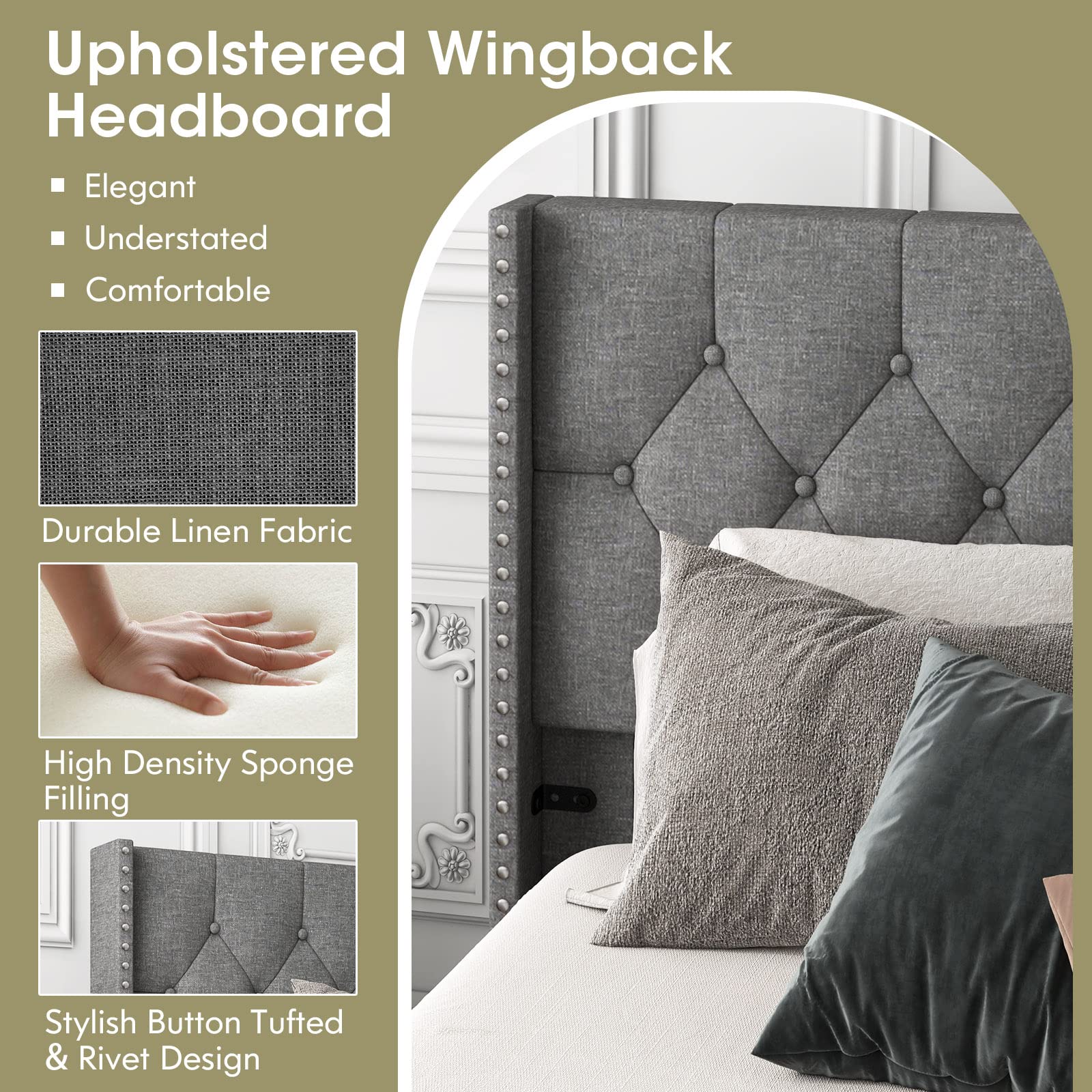 Giantex Full Size Linen Fabric Upholstered Platform Bed Frame