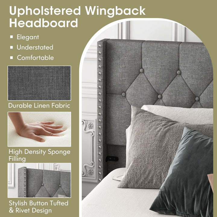 Giantex Full Size Linen Fabric Upholstered Platform Bed Frame