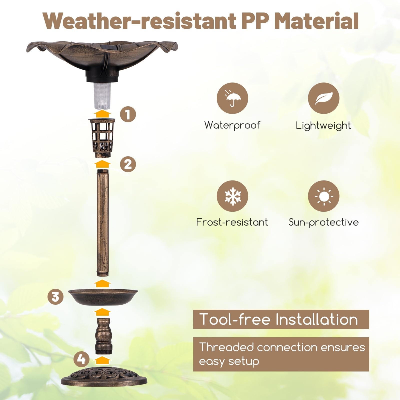 Giantex Bird Bath for Outside, 30 inch Solar Lighted Bird Bath and Feeder with Flower Planter