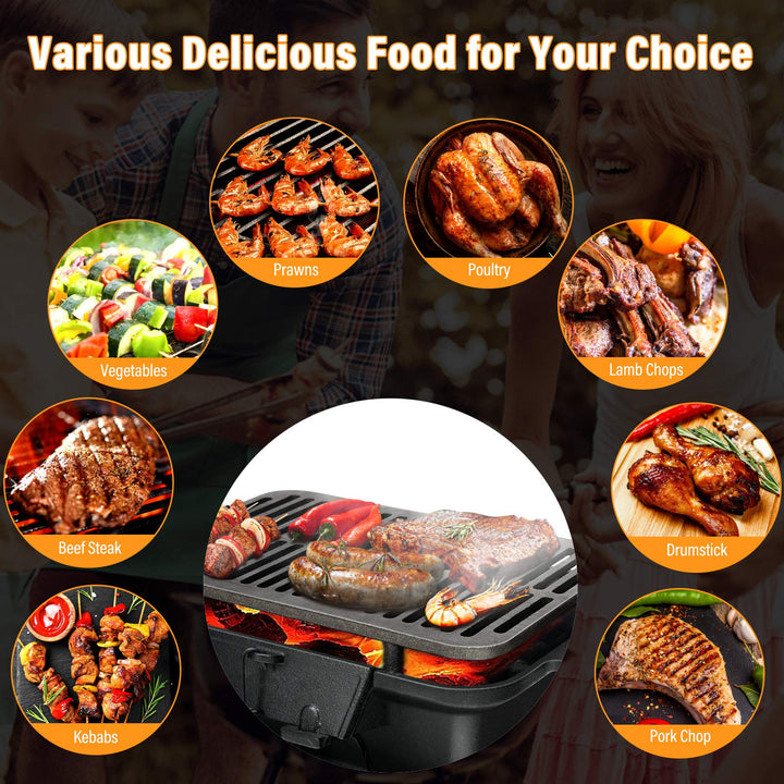 Portable Cast Iron Grill with Double-sided Grilling Net