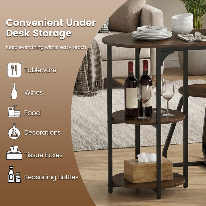 3-Piece Industrial Dining Table Set for Small Space-Rustic Brown