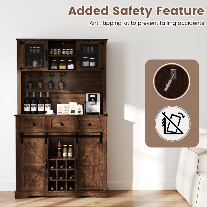 Giantex 72" Farmhouse Coffee Bar Cabinet w/Glass Doors &amp; Wine Racks