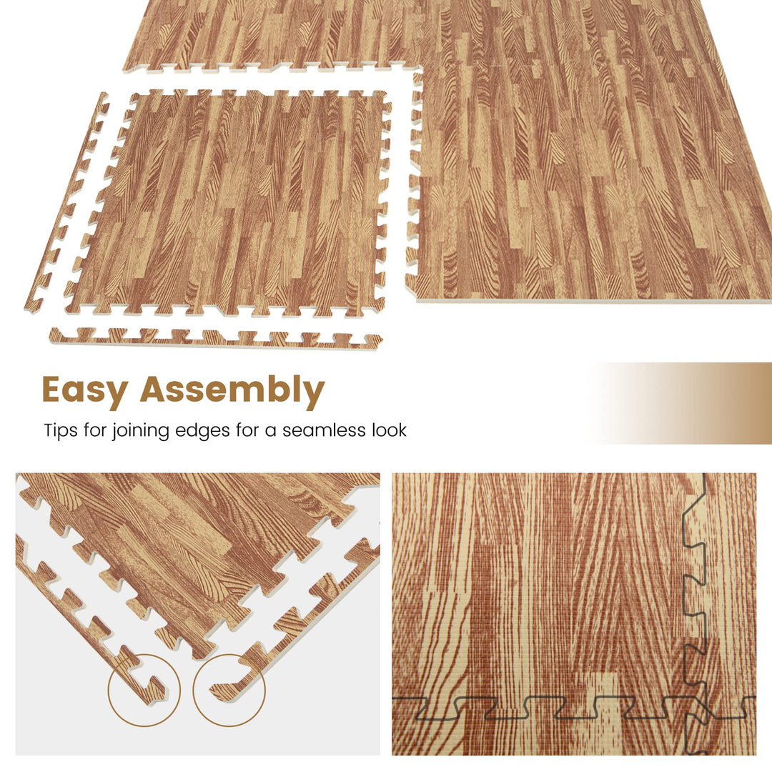 Giantex 100 Sq. Ft Wood Grain Floor Tiles Foam Mat, 25 PCS 24'' x 24'' Puzzle Exercise Mats with Borders