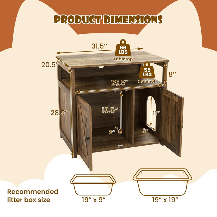 Giantex Cat Litter Box Enclosure - Litter Box Hidden Furniture with Barn Door, Inner Divider, Side Entry, Storage Shelf