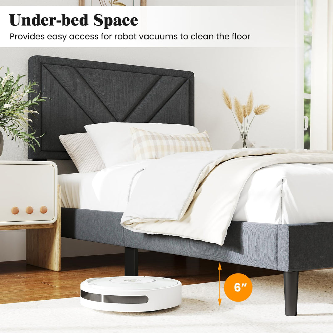 Upholstered Platform Bed Frame with Diagonal Channel Tufted Headboard