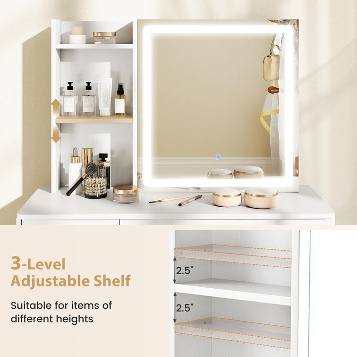 CHARMAID 38" Vanity Desk with Lighted Sliding Mirror