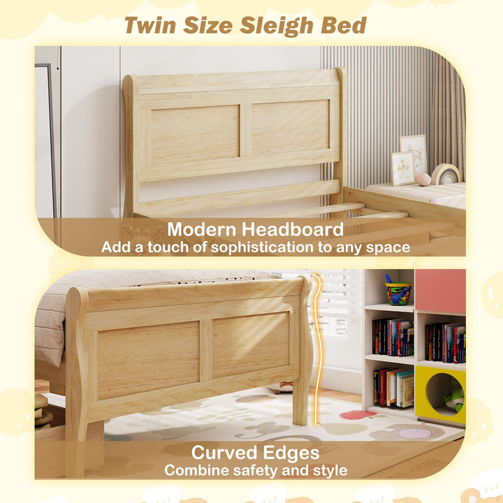 Giantex Twin Bed with 2 Storage Drawers Wood Platform Bed with Headboard & Footboard