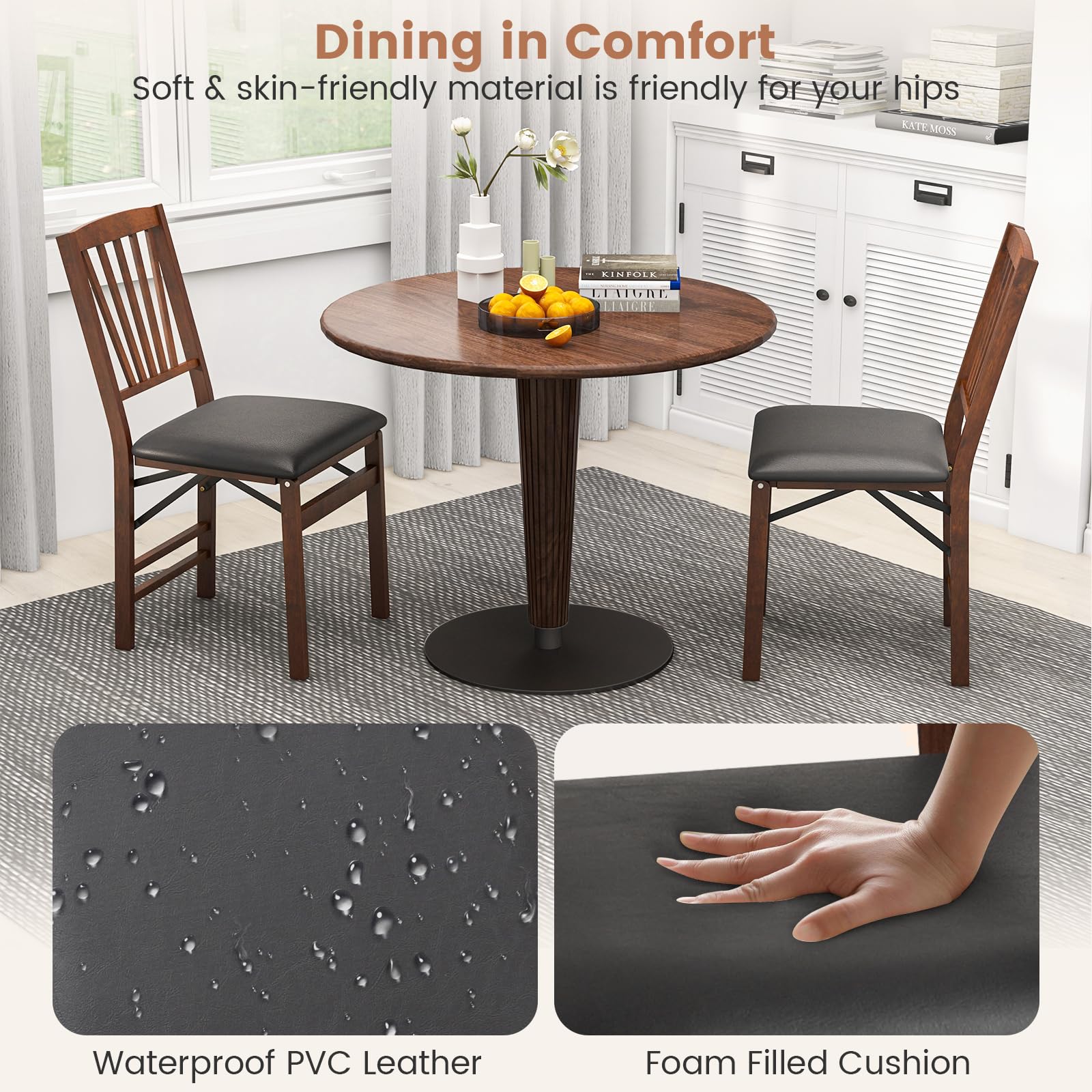 Giantex Folding Dining Chairs Set of 2, Foldable Wood Kitchen Chairs with Padded Seat