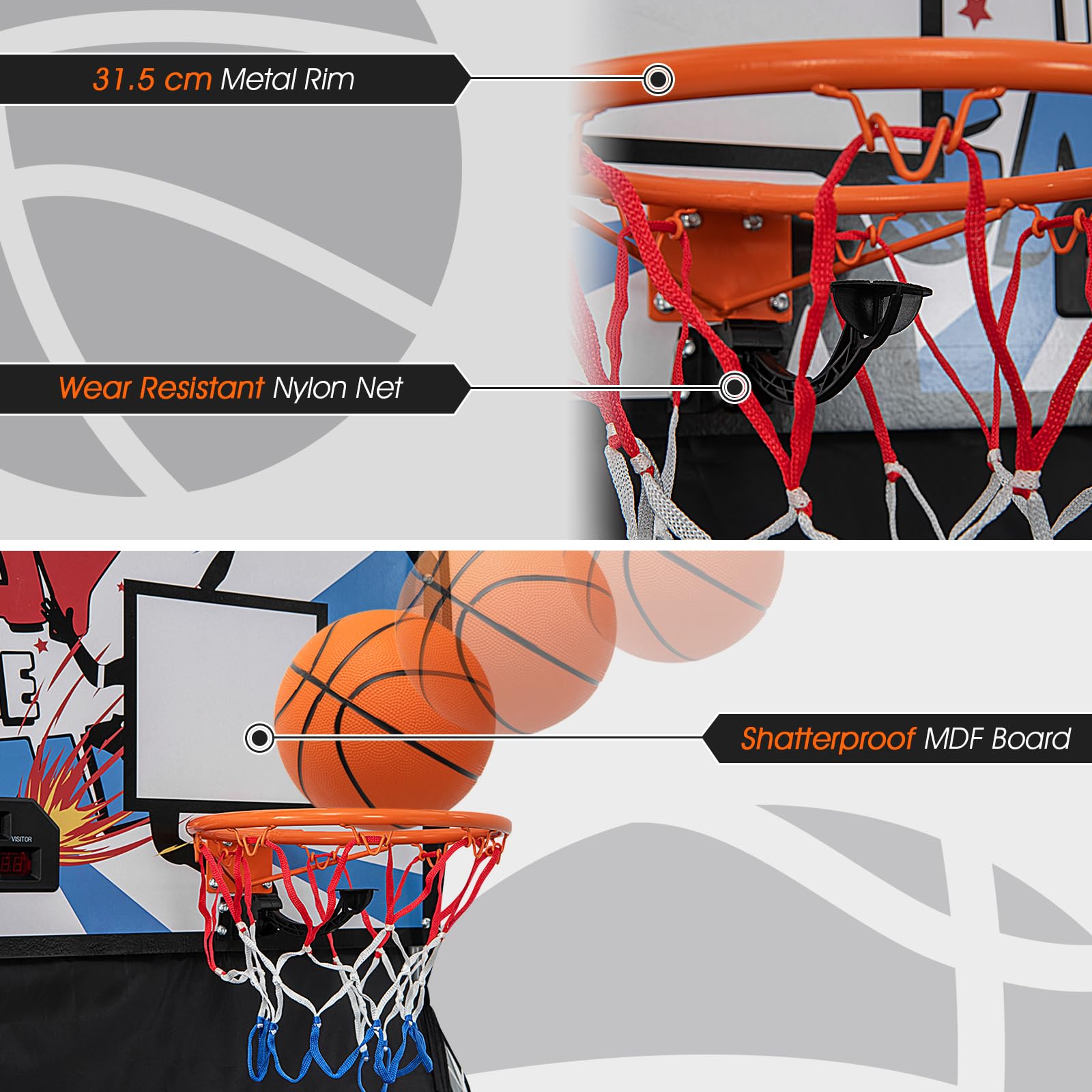 Foldable Basketball Arcade Game, 8 Game Options, Electronic Double Shot 2 Player w/ 4 Balls and LED Scoring System