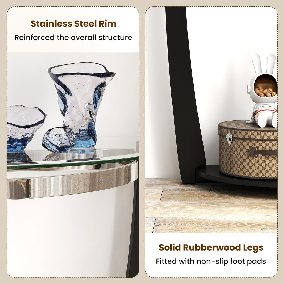 Giantex 2-Tier Glass Console Table Half Moon Modern Entryway Table