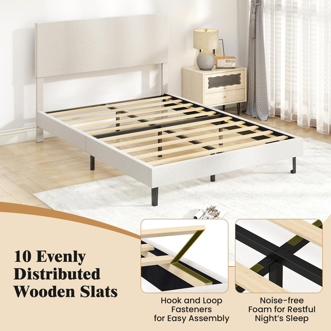 Giantex Bed Frame | Velvet Upholstered Platform Bed w/Height Adjustable Chevron Headboard