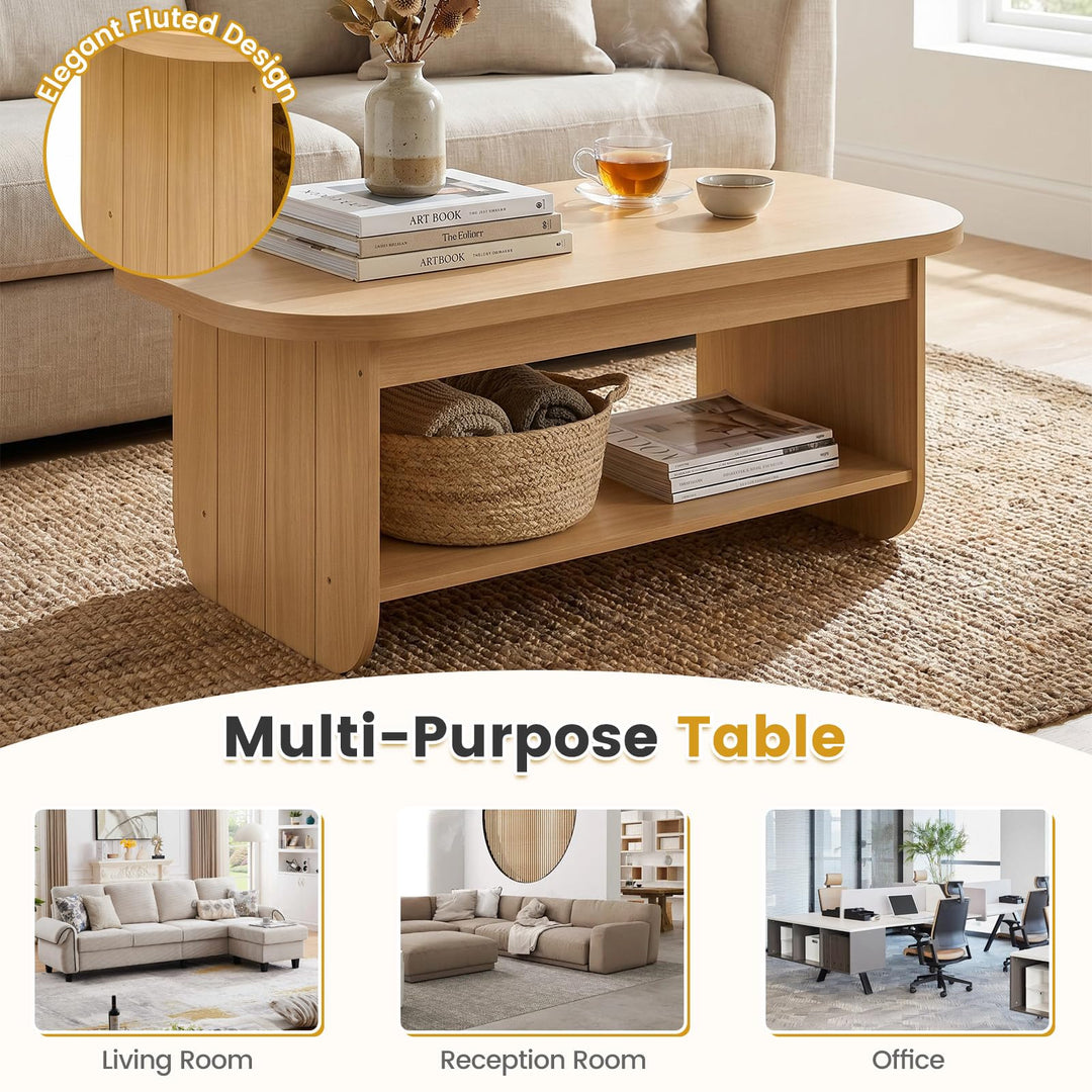 Giantex 47" Mid Century Oval Coffee Table with Storage Shelf &amp; Round Corner