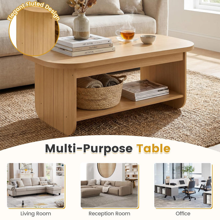 Giantex 47" Mid Century Oval Coffee Table with Storage Shelf &amp; Round Corner