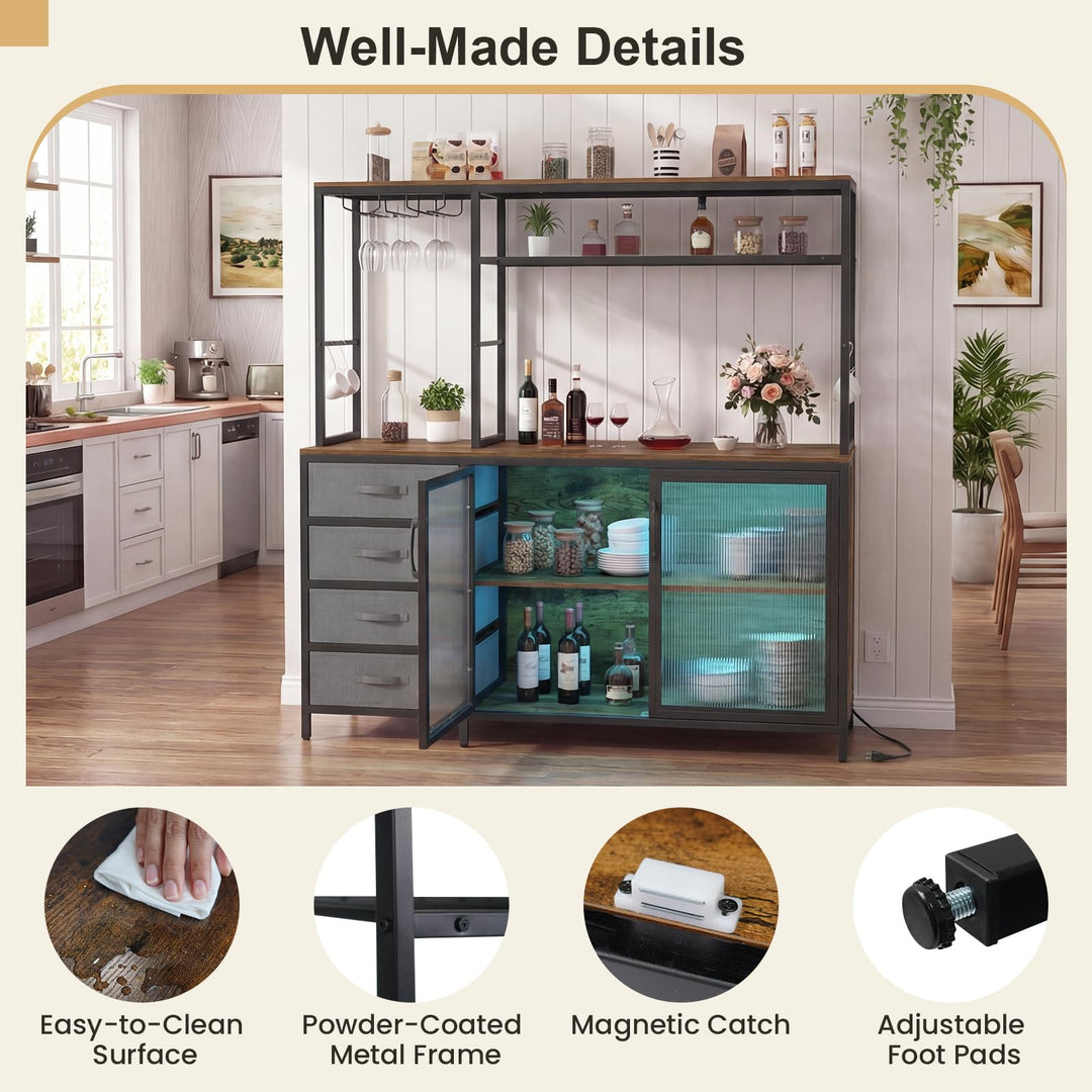 Giantex Tall Wine Bar Cabinet with LED Lights for Kitchen