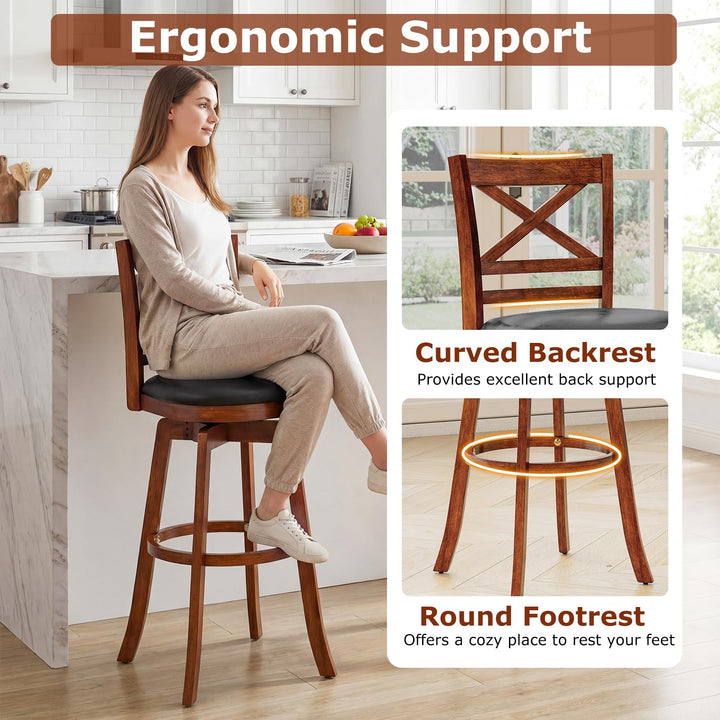 Giantex 30.5 Inch Bar Height Chairs Stools Set of 2/4 with PU Faux Leather Upholstered Seat