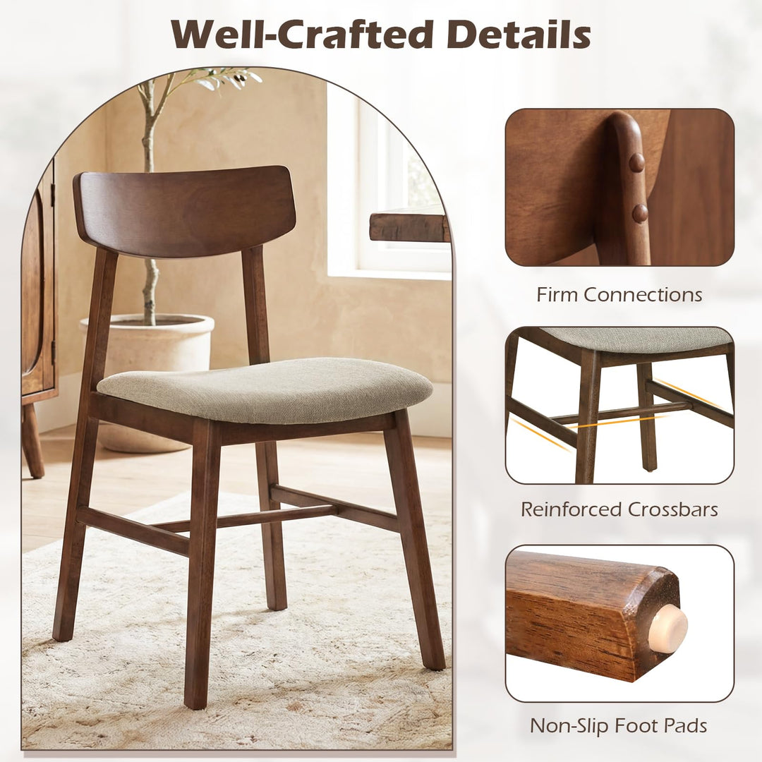 Giantex Solid Rubber Wood Dining Room Chairs with Curved Backrest