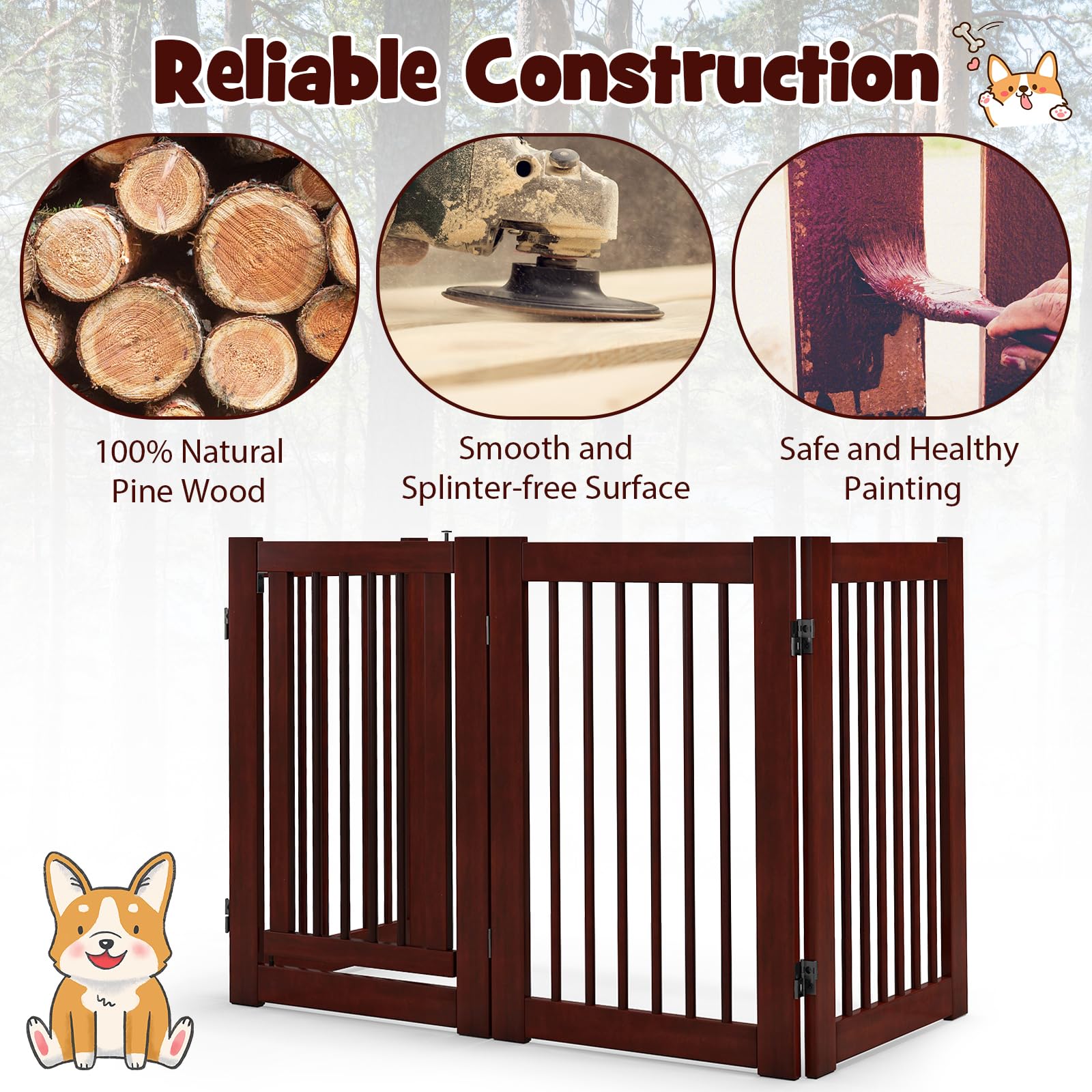 30" Configurable Folding 4 Panel Wood Fence