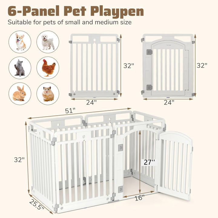 Giantex 6/12 Panel Dog Playpen 32'' Tall Plastic Pet Fence with Lockable Door