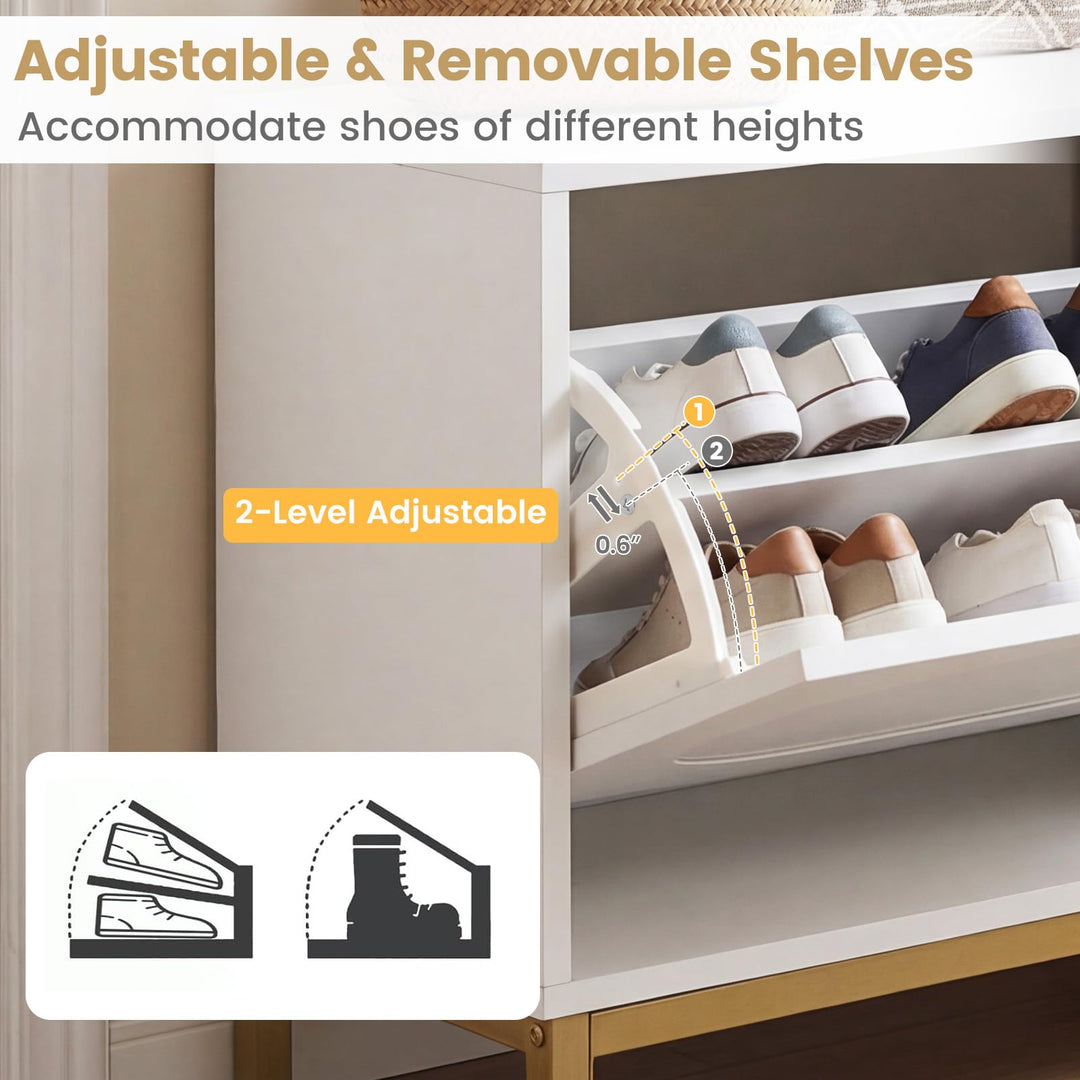 Giantex Shoe Storage Bench with 2 Flip Drawers